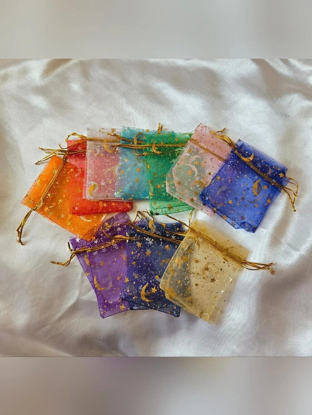 Organza 20 Ct Multicolor Star & Moon Favor Bags with Gold Drawstrings